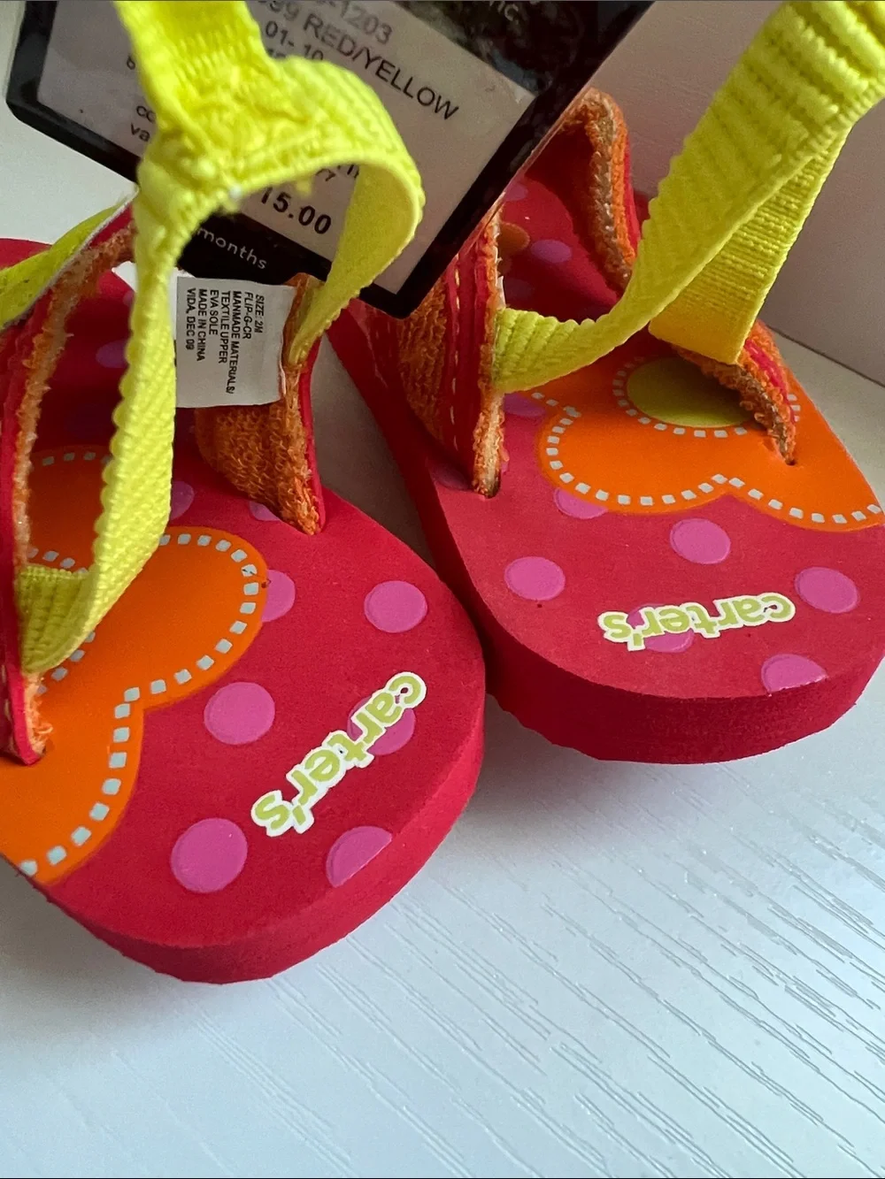 Carter's | Baby Girls' Pink & Neon Yellow Floral Flip-Flop Sandals NWT 3-6M